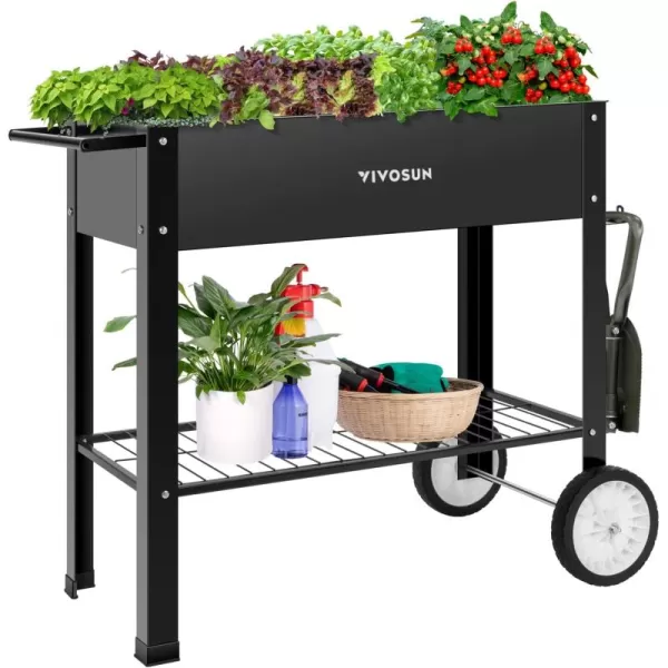 VIVOSUN 38 x 20.5 x 33-Inch Raised Garden Bed, Metal Mobile Elevated Planter Box with Wheels and Storage Shelf for Outdoor Planting