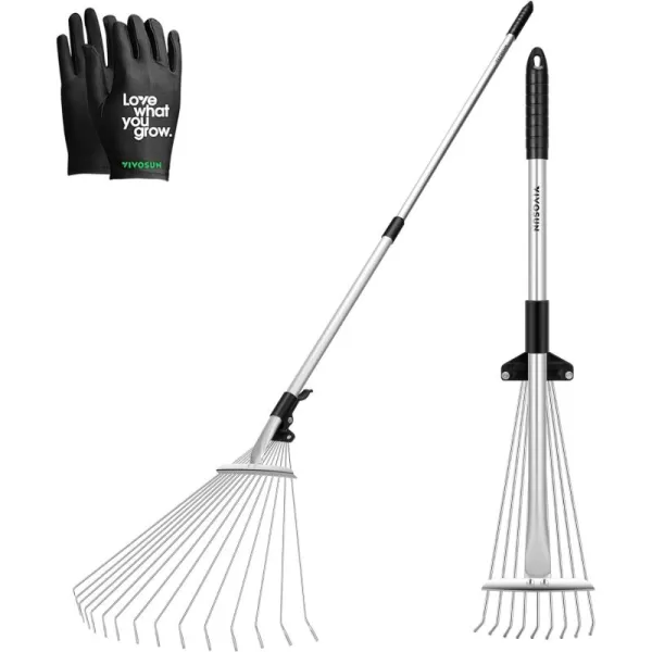 VIVOSUN 48" Lawn Leveling Rake, 48" x 10" x 78" Heavy-Duty Stainless Steel Lawn Leveler with 7FT Adjuatble Long Handle for High Effect, Metal Levelawn for Smooth Soil, Rustproof Rakes for Garden Yard