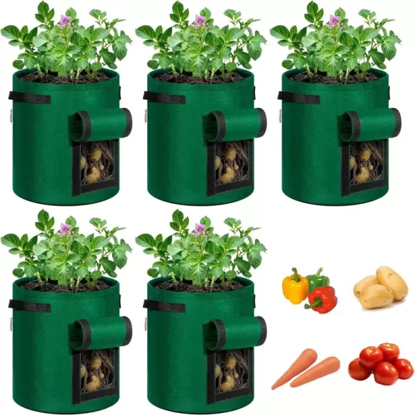 VIVOSUN 5-Pack 10 Gallon Visible Potato Grow Bags, Thick Fabric Potato Pots with 360° Visibility &amp; Harvest Window, Potato Growing Containers Potato Planter Potato Planter for Growing Potatoes, Black