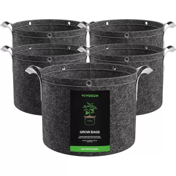 VIVOSUN 5-Pack 15 Gallon Grow Bags, 360G Thick Nonwoven Fabric Pots with Strap Handles, Multi-Purpose Rings, for Low Stress Plant Training Fruits, Vegetables, and Flowers