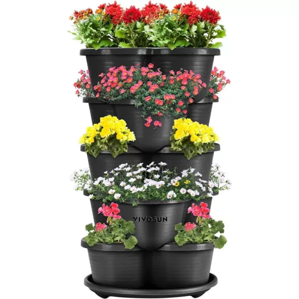 VIVOSUN 5 Tier Vertical Gardening Stackable Planter for Strawberries, Flowers, Herbs, Vegetables Brown
