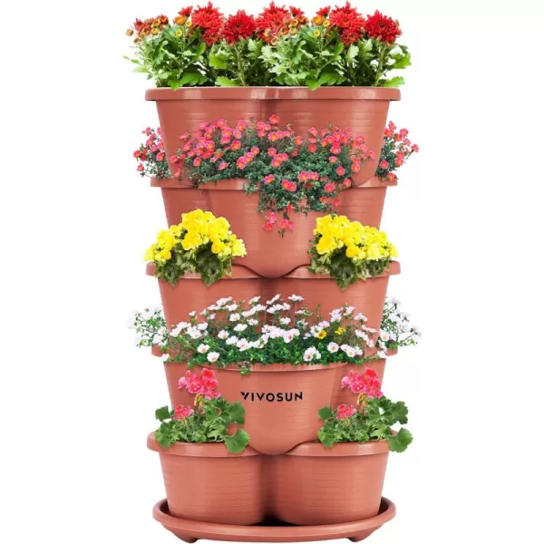 VIVOSUN 5 Tier Vertical Gardening Stackable Planter for Strawberries, Flowers, Herbs, Vegetables Brown