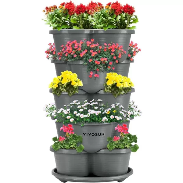 VIVOSUN 5 Tier Vertical Gardening Stackable Planter for Strawberries, Flowers, Herbs, Vegetables Brown