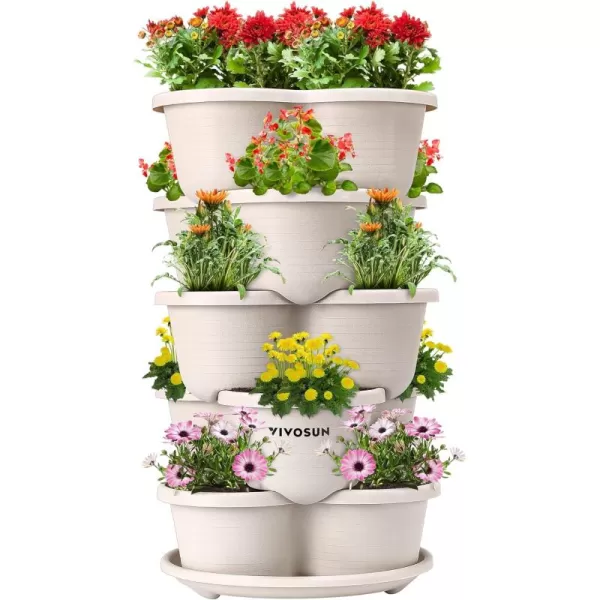VIVOSUN 5 Tier Vertical Gardening Stackable Planter for Strawberries, Flowers, Herbs, Vegetables Brown
