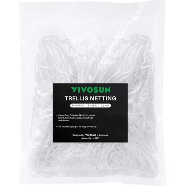 VIVOSUN 5 x 15 ft. Plant Trellis Netting, Heavy-Duty Polyester Grow Net, Garden Trellis Netting with Square Mesh for Climbing Plants, Vegetables, Fruits, and Flowers, 2-Pack