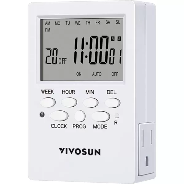 VIVOSUN 7 Day Programmable Digital Timer with Dual Outlet, 20 On/Off UL Listed Heavy Duty Plug-in Outlet Timer with Countdown Setting, Indoor for Lamp, Fan, Heater, Humidifiers, Aquarium 