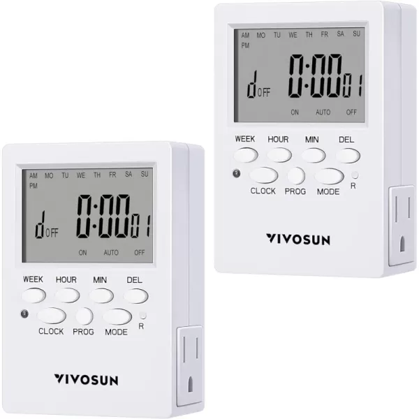 VIVOSUN 7 Day Programmable Digital Timer with Dual Outlet, 20 On/Off UL Listed Heavy Duty Plug-in Outlet Timer with Countdown Setting, Indoor for Lamp, Fan, Heater, Humidifiers, Aquarium 