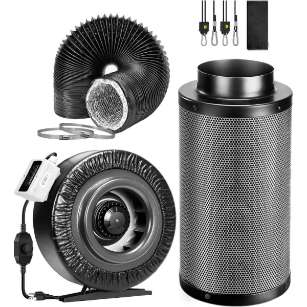 VIVOSUN 8 Inch 740 CFM Inline Fan with Speed Controller, 8 Inch Carbon Filter and 25 Feet of Ducting, Air Filtration Combo for Grow Tent Ventilation