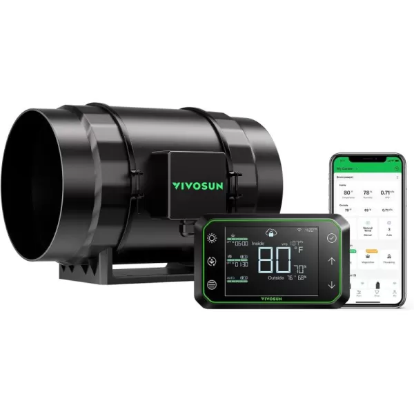 VIVOSUN AeroZesh S8 8-inch 830 CFM Inline Duct Fan with E12 Speed Controller, Entirely Programmable PWM-Controlled EC Fan for Grow Tent Ventilation