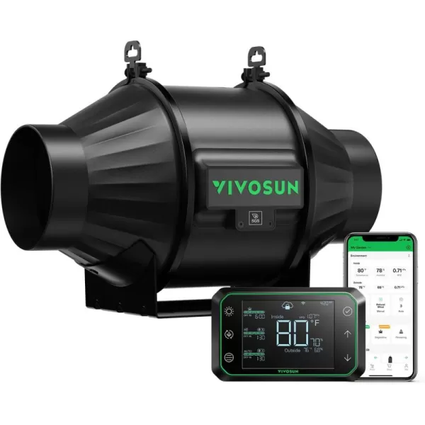 VIVOSUN AeroZesh T4 Inline Duct Fan, Quiet 4" 210 CFM Ventilation Exhaust Fan w/EC Motor and GrowHub E42A Temperature Humidity WiFi-Controller