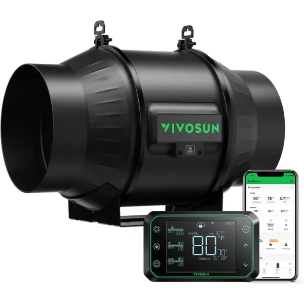 VIVOSUN AeroZesh T4 Inline Duct Fan, Quiet 4" 210 CFM Ventilation Exhaust Fan w/EC Motor and GrowHub E42A Temperature Humidity WiFi-Controller