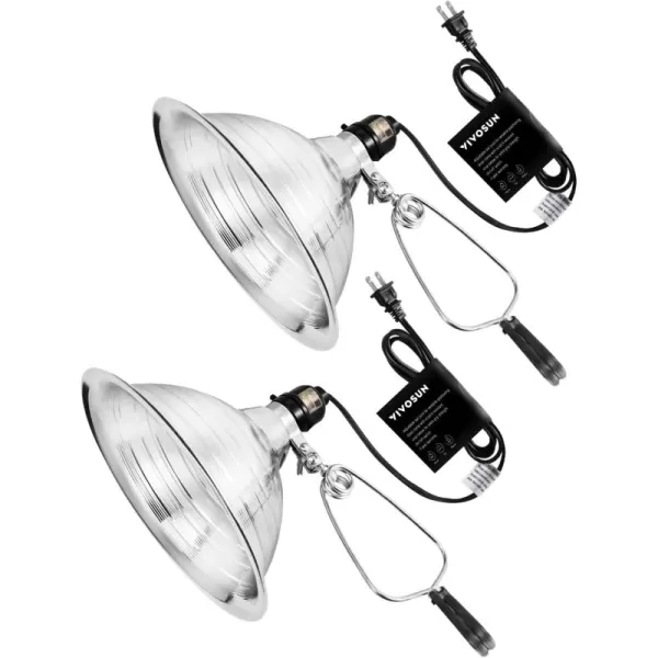VIVOSUN Clamp Lamp Light with Detachable 8.5 Inch Aluminum Reflector up to 150 Watt E26 Socket , 6 Feet Cord, UL Listed, Pack of 2)