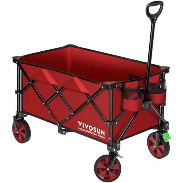 VIVOSUN Collapsible Folding Wagon, Outdoor Utility with Silent Universal Wheels, Cup Holders &amp; Side Pockets, Adjustable Handle, for Camping, Garden, Sports, Picnic, Shopping, Gray