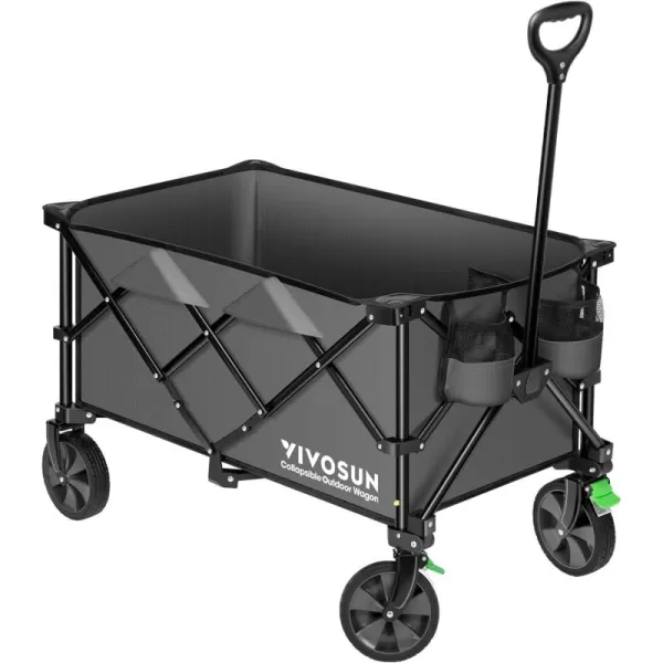 VIVOSUN Collapsible Folding Wagon, Outdoor Utility with Silent Universal Wheels, Cup Holders &amp; Side Pockets, Adjustable Handle, for Camping, Garden, Sports, Picnic, Shopping, Gray