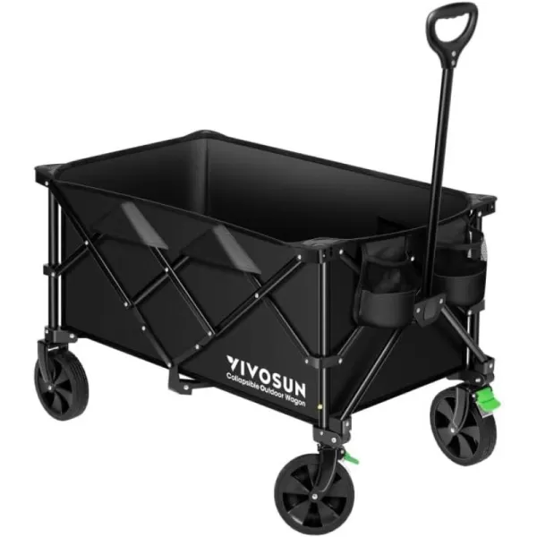 VIVOSUN Collapsible Folding Wagon, Outdoor Utility with Silent Universal Wheels, Cup Holders &amp; Side Pockets, Adjustable Handle, for Camping, Garden, Sports, Picnic, Shopping, Gray