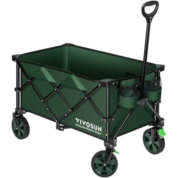 VIVOSUN Collapsible Folding Wagon, Outdoor Utility with Silent Universal Wheels, Cup Holders &amp; Side Pockets, Adjustable Handle, for Camping, Garden, Sports, Picnic, Shopping, Gray