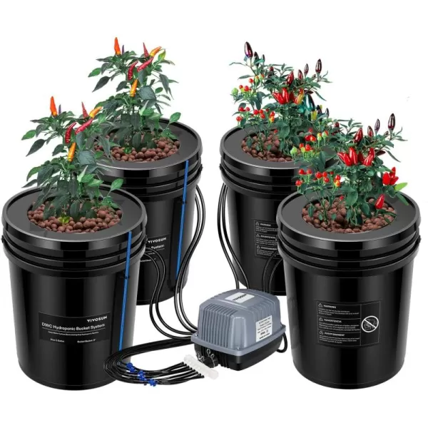 VIVOSUN DWC Hydroponics Grow System with Top Drip Kit, 5-Gallon Deep Water Culture, Recirculating Drip Garden System with Multi-Purpose Air Hose, Air Pump, and Air Stone 
