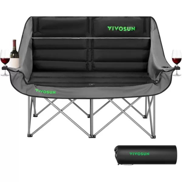 VIVOSUN Double Camping Chair, Fully Padded Folding Loveseat, Oversized Duo Chair with Cup &amp; Wine Glass Holders, Pocket, Armrests &amp; Carry Bag, Supports up to 500lbs