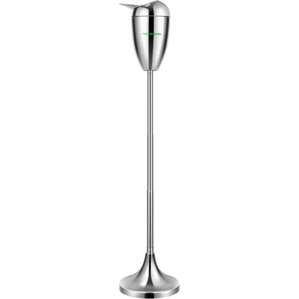 VIVOSUN Floor Standing Ash Tray, Outdoor Ashtray with Stainless Steel Lid, Adjustable Height from 21.5" to 35" for Home, Patio, Chrome