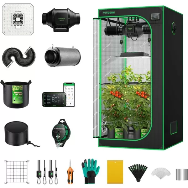 VIVOSUN GIY Smart Grow Tent System 4x4, WiFi-Integrated Grow Tent Kit, with Automate Ventilation and Circulation, Schedule Full Spectrum 200Wx2 LED Grow Light, and GrowHub E42A Controller