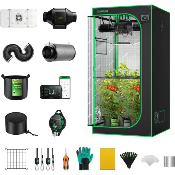 VIVOSUN GIY Smart Grow Tent System 4x4, WiFi-Integrated Grow Tent Kit, with Automate Ventilation and Circulation, Schedule Full Spectrum 200Wx2 LED Grow Light, and GrowHub E42A Controller