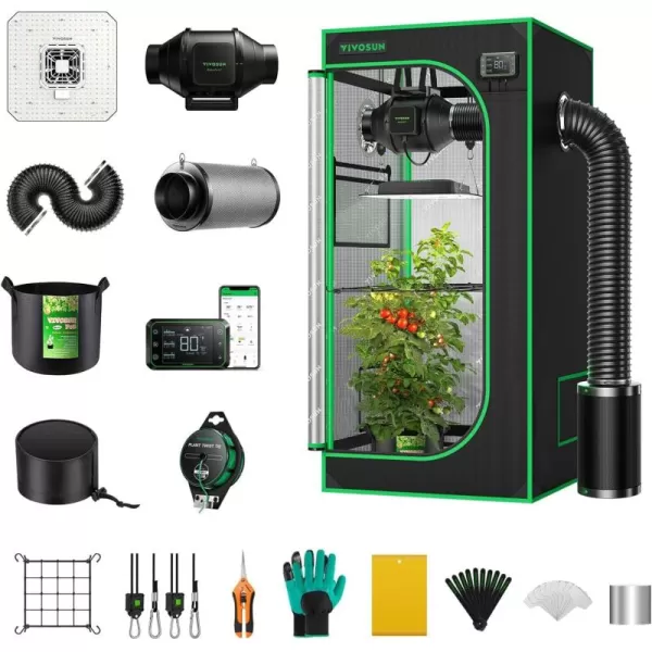 VIVOSUN GIY Smart Grow Tent System 4x4, WiFi-Integrated Grow Tent Kit, with Automate Ventilation and Circulation, Schedule Full Spectrum 200Wx2 LED Grow Light, and GrowHub E42A Controller