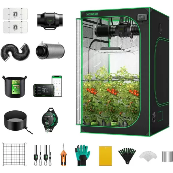 VIVOSUN GIY Smart Grow Tent System 4x4, WiFi-Integrated Grow Tent Kit, with Automate Ventilation and Circulation, Schedule Full Spectrum 200Wx2 LED Grow Light, and GrowHub E42A Controller