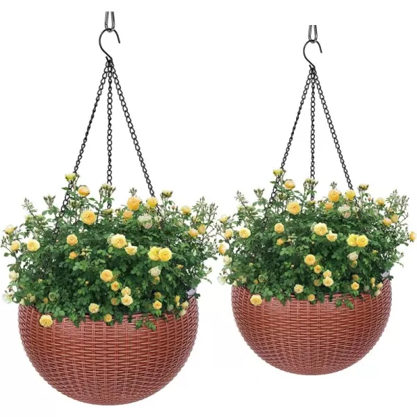 VIVOSUN Hanging Planters Self Watering Hanging Basket for Indoor Outdoor Plants Flower Plant Pot Brown, 2 Differernt Pieces 