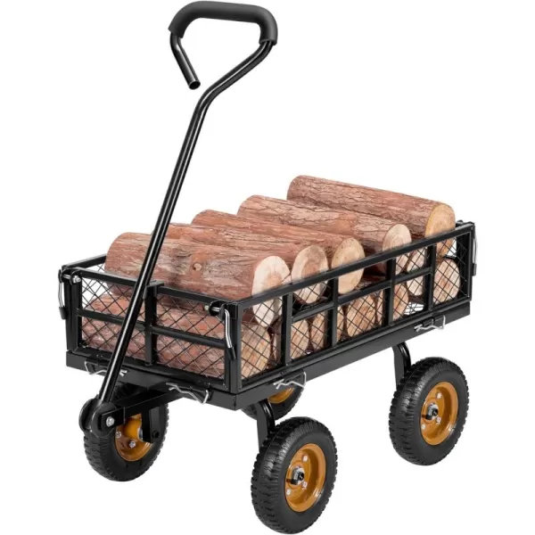VIVOSUN Heavy-Duty Steel Garden Cart, 400-Pound Capacity, Steel Utility Garden Wagon with Removable Sides, 8" Pneumatic Tires, Black