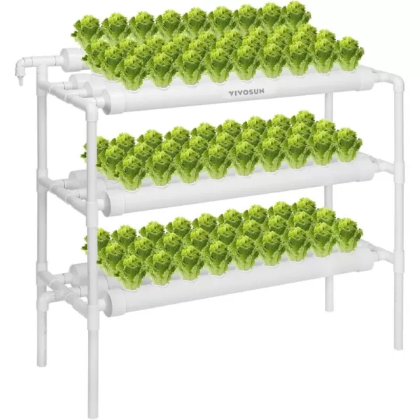 VIVOSUN Hydroponics Growing System 108 Plant Sites, 3 Layers 12 Food-Grade PVC-U Pipes Gardening System Grow Kit with Water Pump Timer, Nest Basket and Sponge for Leafy Vegetables