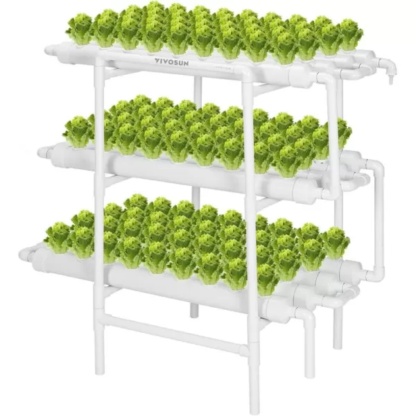 VIVOSUN Hydroponics Growing System 108 Plant Sites, 3 Layers 12 Food-Grade PVC-U Pipes Gardening System Grow Kit with Water Pump Timer, Nest Basket and Sponge for Leafy Vegetables