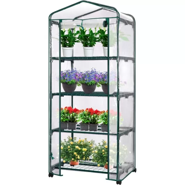 VIVOSUN Mini Lean-to Greenhouse, 6.6’ x 3.3’ x 6.9’ Portable Wall House with White PE Cover and Shelf for Compact Garden 79x39x83-Inch