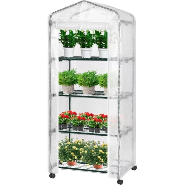VIVOSUN Mini Lean-to Greenhouse, 6.6’ x 3.3’ x 6.9’ Portable Wall House with White PE Cover and Shelf for Compact Garden 79x39x83-Inch