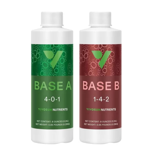 VIVOSUN Nutrients Base A &amp; B Bundle, All Purpose Liquid Fertilizer, Hydroponic Plant Food Supports Vegetative and Flowering Stages for Outdoor &amp; Indoor Plants, Set of 8oz