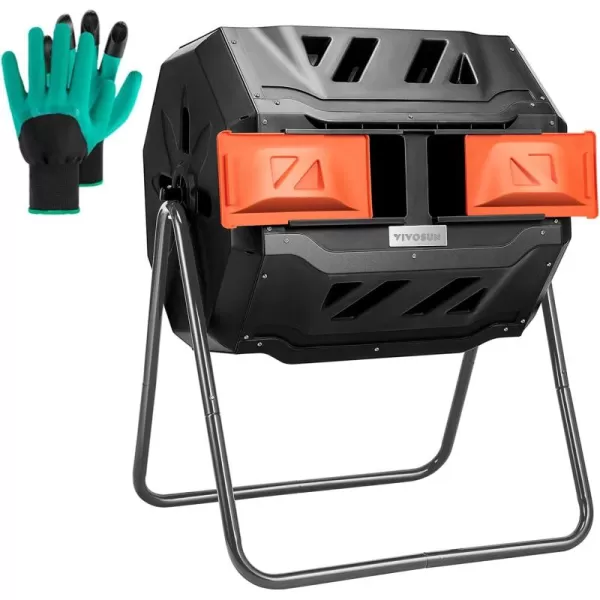 VIVOSUN Outdoor Tumbling Composter Dual Rotating Batch Compost Bin, 43 Gallon Orange Door