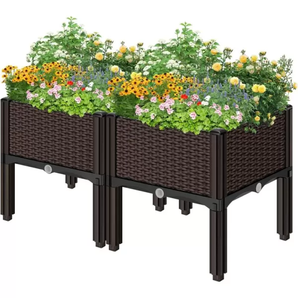 VIVOSUN Raised Garden Bed Planter Kit, Indoor Outdoor Plastic Planter Grow Box for Flower Vegetable, Brown, Set of 4