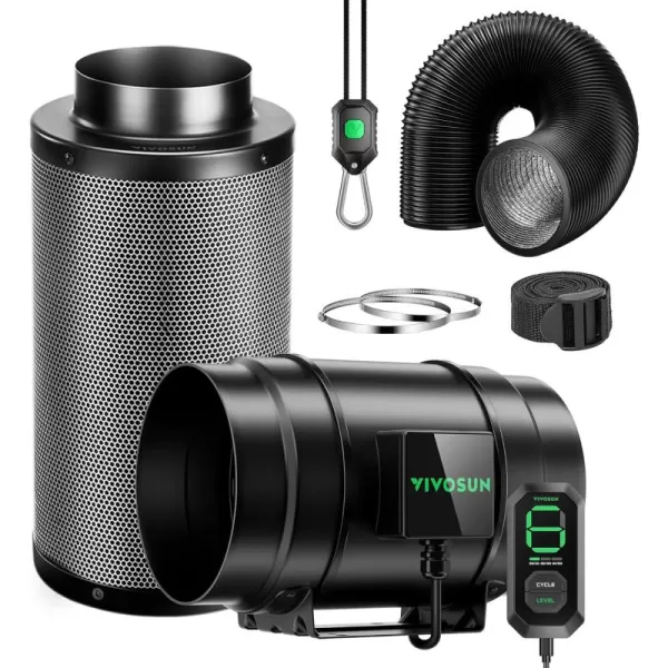 VIVOSUN Smart Air Filtration G4 Kit 4", AeroZesh G4 Inline Duct Fan with E12 Speed Controller, Carbon Filter &amp; 8' Ducting, Cooling &amp; Ventilation System for Grow Tents, Indoor Gardening, Hydroponics