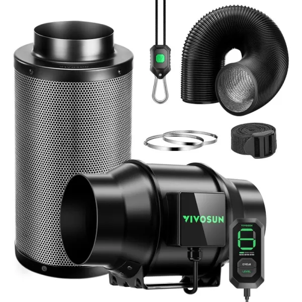 VIVOSUN Smart Air Filtration T6 Kit 6", AeroZesh T6 Inline Duct Fan with E12 Speed Controller, Carbon Filter &amp; 8' Ducting, Cooling &amp; Ventilation System for Grow Tents, Indoor Gardening, Hydroponics
