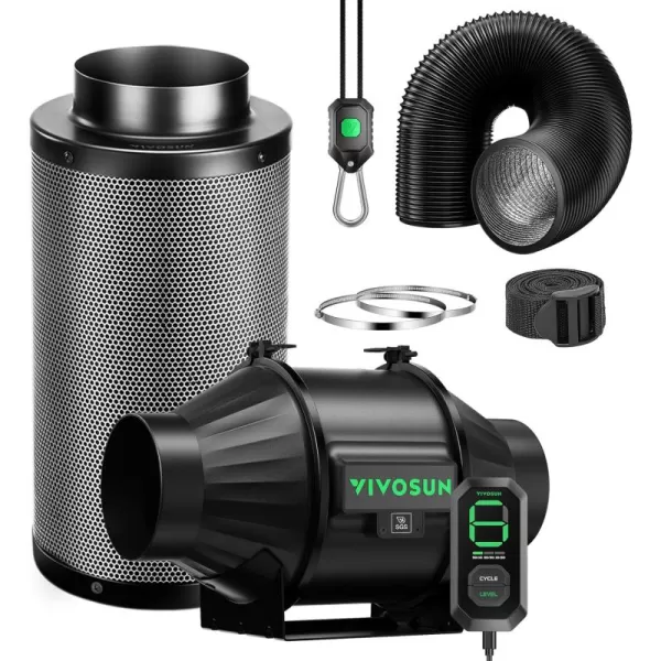 VIVOSUN Smart Air Filtration T6 Kit 6", AeroZesh T6 Inline Duct Fan with E12 Speed Controller, Carbon Filter &amp; 8' Ducting, Cooling &amp; Ventilation System for Grow Tents, Indoor Gardening, Hydroponics