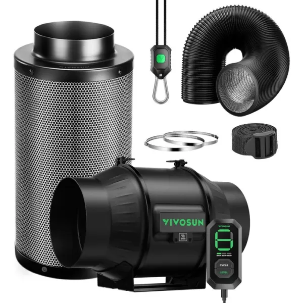 VIVOSUN Smart Air Filtration T6 Kit 6", AeroZesh T6 Inline Duct Fan with E12 Speed Controller, Carbon Filter &amp; 8' Ducting, Cooling &amp; Ventilation System for Grow Tents, Indoor Gardening, Hydroponics