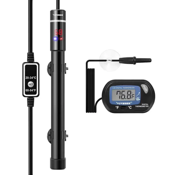 VIVOSUN Submersible Aquarium Heater with Thermometer Combination,100W Titanium Fish Tank Heaters with Intelligent LED Temperature Display and External Temperature Controller)