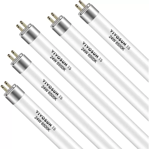 VIVOSUN T5 Grow Light Bulbs 4 Ft 46 Inches, 54W 6500K HO Fluorescent Tubes Light Bulbs, Cool White T5 Bulb for 46 Inches T5 Light Fixtures, T5 Grow Lights for Indoor Plants, 4 Ft 54W Pack of 5