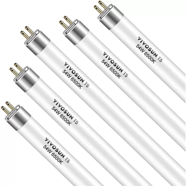 VIVOSUN T5 Grow Light Bulbs 4 Ft 46 Inches, 54W 6500K HO Fluorescent Tubes Light Bulbs, Cool White T5 Bulb for 46 Inches T5 Light Fixtures, T5 Grow Lights for Indoor Plants, 4 Ft 54W Pack of 5