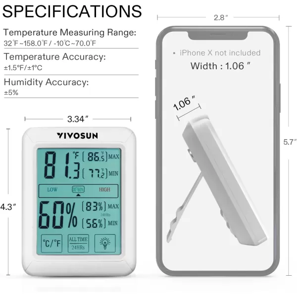 VIVOSUN Digital Thermometer Grow Tent Hygrometer, Indoor Outdoor Temperature and Humidity Meter Guage with Backlight for Home, Office