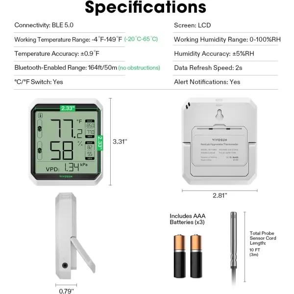 VIVOSUN Digital Thermometer Grow Tent Hygrometer, Indoor Outdoor Temperature and Humidity Meter Guage with Backlight for Home, Office