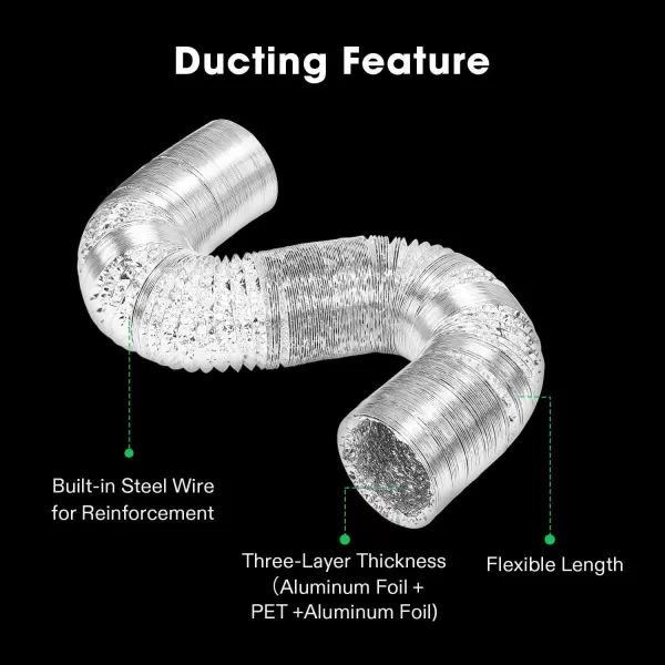 VIVOSUN 4-Inch 25-Ft. Non-Insulated Flexible Aluminum Air Ducting Dryer Vent Hose for HVAC Ventilation w/Two 4-Inch Stainless Steel Clamps