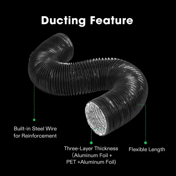 VIVOSUN 4-Inch 25-Ft. Non-Insulated Flexible Aluminum Air Ducting Dryer Vent Hose for HVAC Ventilation w/Two 4-Inch Stainless Steel Clamps