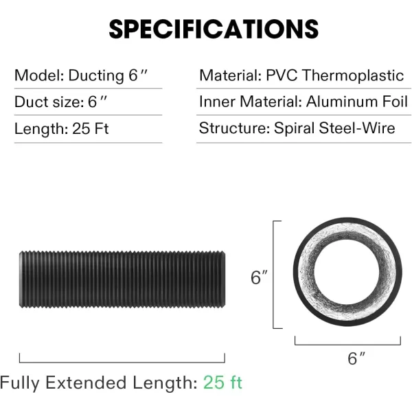 VIVOSUN 4-Inch 25-Ft. Non-Insulated Flexible Aluminum Air Ducting Dryer Vent Hose for HVAC Ventilation w/Two 4-Inch Stainless Steel Clamps
