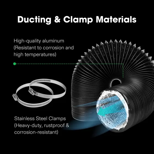 VIVOSUN 4-Inch 25-Ft. Non-Insulated Flexible Aluminum Air Ducting Dryer Vent Hose for HVAC Ventilation w/Two 4-Inch Stainless Steel Clamps