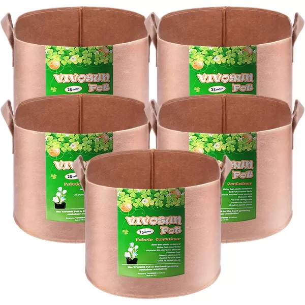 VIVOSUN 5-Pack 5 Gallon Grow Bags Heavy Duty 300G Thickened Nonwoven Plant Fabric Pots with Handles